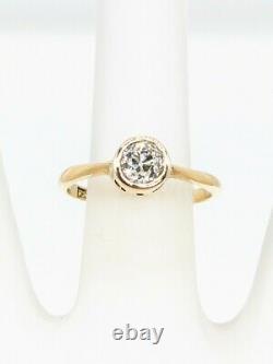 Antique 1920.65ct Old Euro VS2 I Diamond 14k Yellow Gold BEZEL SET Wedding Ring