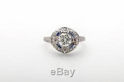 Antique 1920s $10K 1.65ct VS I Old Euro Diamond Sapphire Platinum Filigree Ring