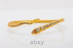 Antique 1920s $10K 2ct Old Mine Cut Diamond Ruby 22k Gold SNAKE Bangle Bracelet