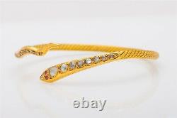 Antique 1920s $10K 2ct Old Mine Cut Diamond Ruby 22k Gold SNAKE Bangle Bracelet