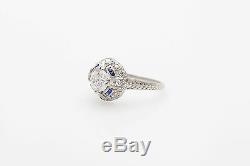 Antique 1920s $10,000 2ct Old Euro Diamond Blue Sapphire Platinum Filigree Ring
