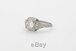 Antique 1920s $12000 1.50ct Old Euro Diamond Emerald Platinum Filigree Ring