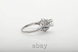 Antique 1920s 1.50ct VS H Old Mine Cut Diamond Sapphire Platinum Filigree Ring