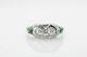 Antique 1920s 1ct Old Euro Diamond Emerald 18k White Gold Filigree Ring