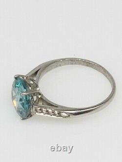 Antique 1920s $3400 5ct Old Mine Cut Natural Blue Zircon Platinum Wedding Ring