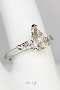 Antique 1920s $6000 1.55ct Old Pear Cut VS L Diamond Platinum Wedding Ring