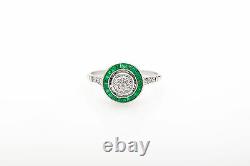 Antique 1920s $7000 2ct VS Old Euro Diamond Emerald Platinum Filigree Ring