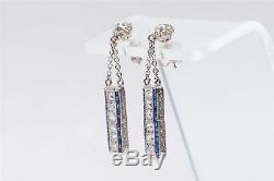 Antique 1920s $7000 8ct Old Mine Cut Diamond Blue Sapphire Platinum Earrings