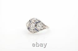 Antique 1920s $8000 2.20ct Old Euro Diamond Blue Sapphire Platinum Filigree Ring