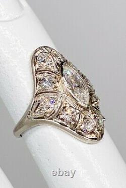 Antique 1920s $8000 2.25ct Marquis Old Euro Diamond Platinum Ring FREE SIZE