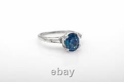 Antique 1940s 3ct Old Cut Natural Blue Sapphire Diamond Platinum Wedding Ring