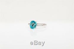 Antique 1940s $4000 5ct Old Mine Cut Natural Blue Zircon Diamond Platinum Ring