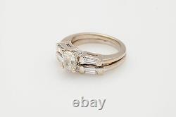 Antique 1940s $7000 2ct Old Cushion Cut Diamond 14k White Gold Wedding Ring Set