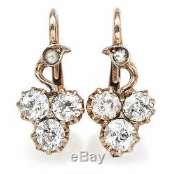 Antique 19th Century 14K Gold 1.20 TCW Old Euro Diamond Lever-Back Earrings 3.1G