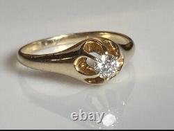 Antique. 25 ct Old European Cut Diamond Belcher Mount Ring in 14k yellow gold