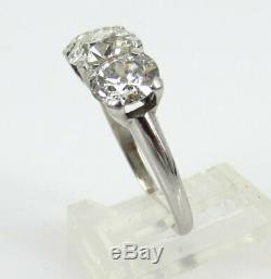 Antique 3.75ct Old Mine Cut Diamond Platinum 3 Stone Ring Size 6