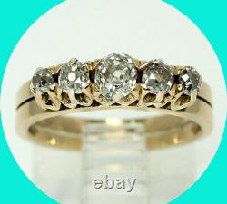 Antique. 65CT diamond wedding band ring 18K yellow gold 5 old mine cuts sz 5.75