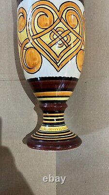 Antique Amphora Vase Quimper Earthenware Art Deco Brown Man Rare Old 20th