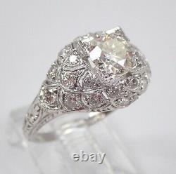 Antique Art Deco 1.55 ct Platinum Diamond Engagement Ring Old Miner Size 6.5