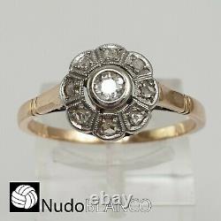Antique Artnouveau Cluster Flower Ring Rose And White Gold 18k Old Cut Diamond