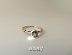Antique Austro-Hungarian 14K Gold Old European Cut White Sapphire Solitaire Ring