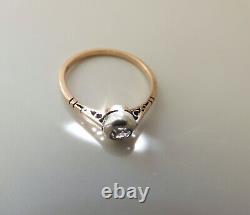 Antique Austro-Hungarian 14K Gold Old European Cut White Sapphire Solitaire Ring
