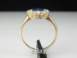 Antique Blue Sapphire Old Mine Diamond Ring 14K Yellow Gold Art Deco Vintage