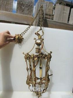 Antique Brass Ceiling Lantern Light Lamp Rococo Rose Hook Vintage Old Baroque
