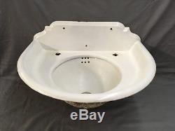 Antique Cast Iron White Porcelain Ornate 2 Piece Bathroom Sink old Vtg 542-17E