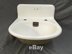 Antique Cast Iron White Porcelain Ornate Bathroom Sink Old Vtg Fixture 598-17E