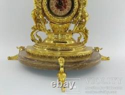 Antique Clock Desk Watch Bronze Art Lady Mechanical Brass Marble Rare Old 20th