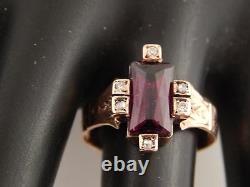 Antique Cut Natural Garnet Old Rose Cut Diamond Ring 14k YG 1.59 tcw Vintage