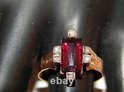 Antique Cut Natural Garnet Old Rose Cut Diamond Ring 14k YG 1.59 tcw Vintage
