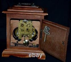 Antique Desk Clock Mechancial 31 Days Winding Dial Key Table Wood Rare Old 20th