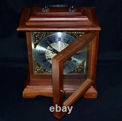 Antique Desk Clock Mechancial 31 Days Winding Dial Key Table Wood Rare Old 20th