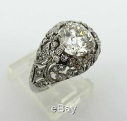 Antique Edwardian 2.53ct Old Mine Cut Diamond Platinum Decorated Ring Size 6.75