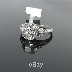 Antique Edwardian 3.49ct Old Mine Cut Diamond Platinum Decorated Ring 7.75