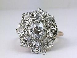 Antique Estate Platinum 14K Rose Gold Old Mine Cut Diamond Flower Ring