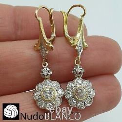 Antique Flowers Cluster Artnouveau Earrings Gold 18k Old Cut Diamonds Platinum