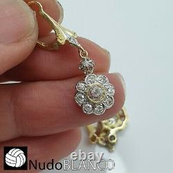Antique Flowers Cluster Artnouveau Earrings Gold 18k Old Cut Diamonds Platinum