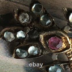 Antique Georgian Silver Old Cut Genuine Ruby Sapphire Brooch