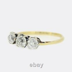 Antique Gold Ring Vintage 1.10 Carat Old Mine Cut Diamond Three Stone Ring 18ct