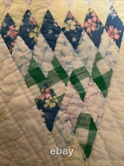 Antique Handmade Quilt With Wonderful Old Vintage Fabric 8 Point Star Design