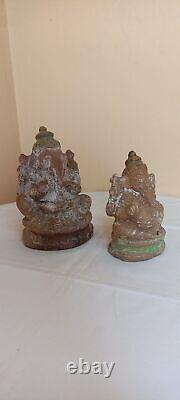 Antique Hindu Lord Ganesha Idol Statue Vintage Old Pottery Terracotta Mud D66