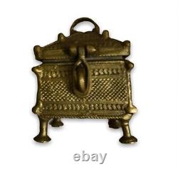 Antique Indian Box Wedding Chiseled Bronze Asian Geometric Art Patina Old 19th