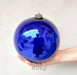 Antique Kugel Cobalt Blue Christmas Ornament Glass 6.25 Old Original Germany 31