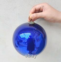 Antique Kugel Cobalt Blue Christmas Ornament Glass 6.25 Old Original Germany 31