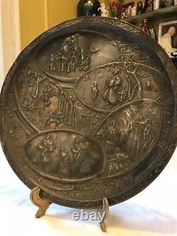 Antique Large Japanese Collections Heavy Plate with stand Rare Vintage Old