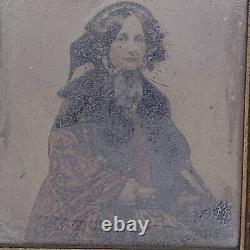 Antique Late 1800s Early 1900s Daguerreotype Tin Ambrotype Old Women Photograph
