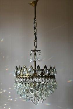 Antique Lighting Crystal Chandelier, Vintage Shabby Chic Old French Lamp Pendant